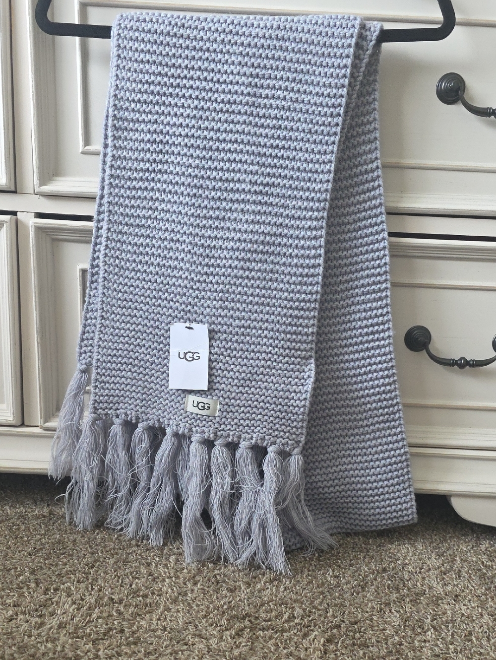 UGG Gray Knit Fringe Throw